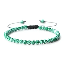 Multicolor Minimalist Natural Malachite Beaded Bracelet - Handmade Yoga Jewelry (White Green)