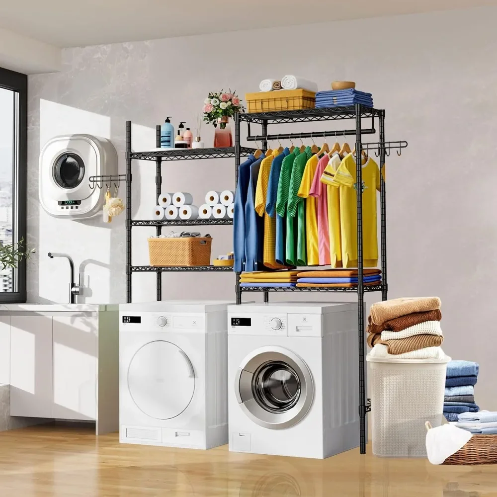 Laundry Clothes Drying Rack Indoor, Over Washer Laundry Storage Shelf, Bathroom Towel Rack Space Saver with Adjustable Shelves 3