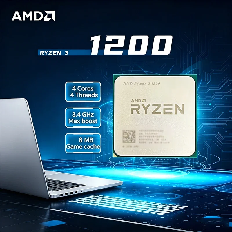 AMD Ryzen 3 1200 AMD R3 1200 CPU 4코어 4스레드 3.4GHz 언락 데스크탑 프로세서 소켓 AM4 게이밍 CPU (패키지 미포함)