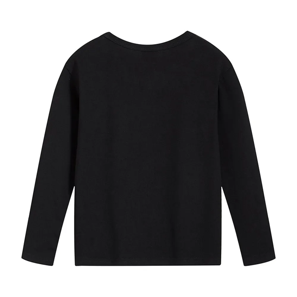 2024 Fashion Spring Autumn 2-12T Years Children's Black White Sweet Long Sleeve O Neck Unisex Kids Girl Boy Basic T-Shirt 3