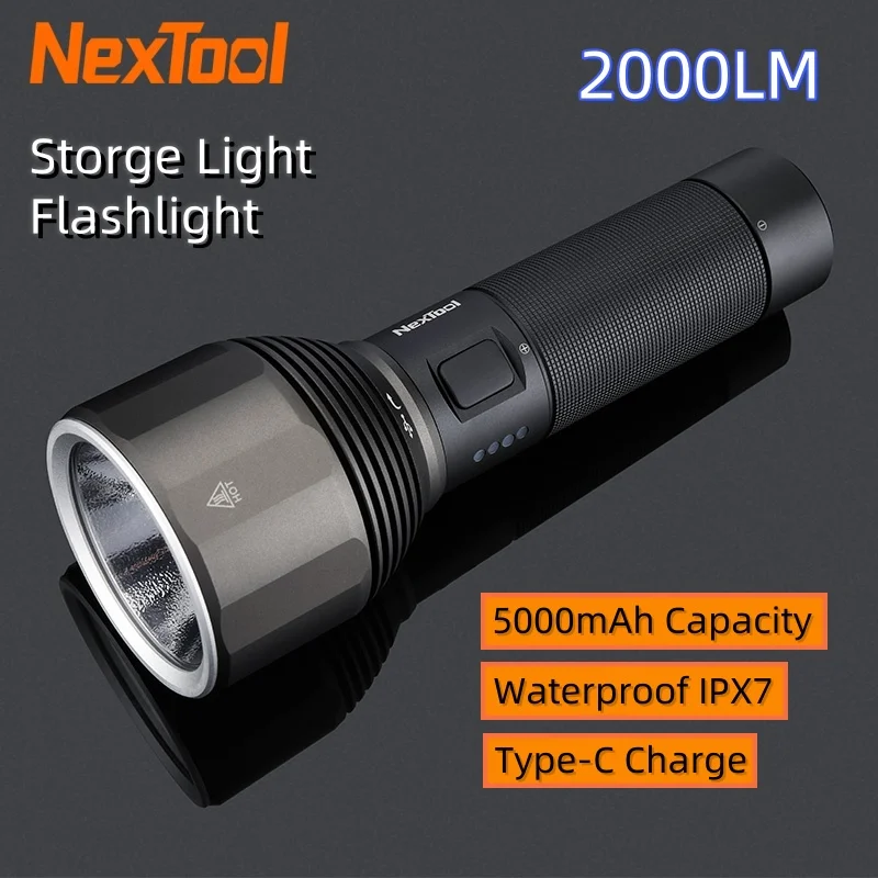 NexTool LED Flashlight 2000LM 380m 5 Modes IPX7 Waterproof Rechargeable Seaching Torch Lamp for Outdoor Camping