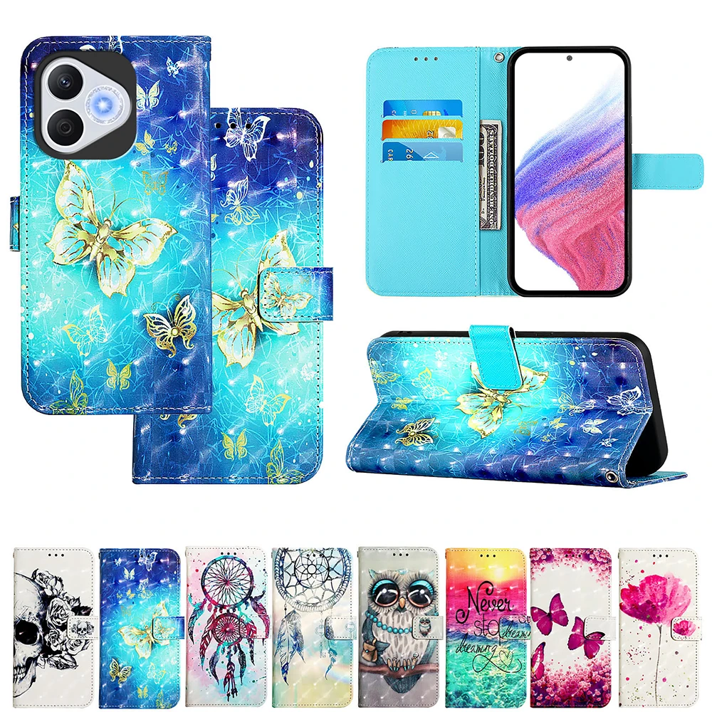 Chic Painted Leather Flip Wallet Stand Case with Card Holder
