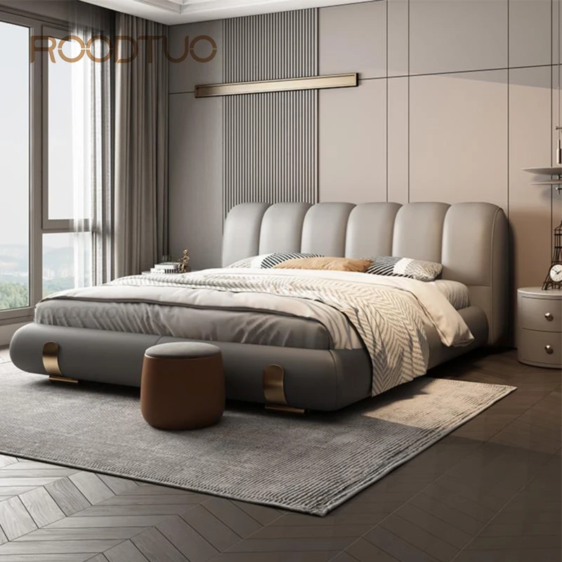 HighEnd Bedroom Furniture King/Queen Size Bed Frame Luxury Modern Leather Minimalist Home