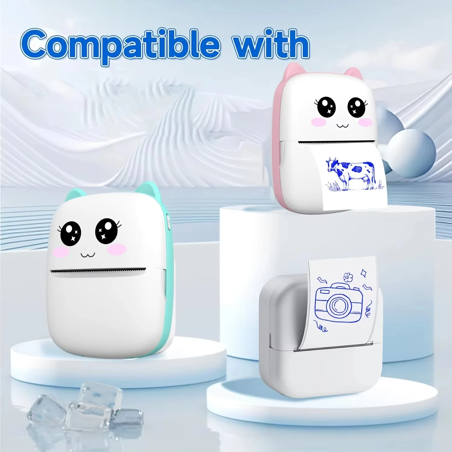 6롤 블루 PVC 스티커 용지 - 미니 프린터, 메모/업무/사진/메모용 방수 자가 접착 잉크리스 라벨