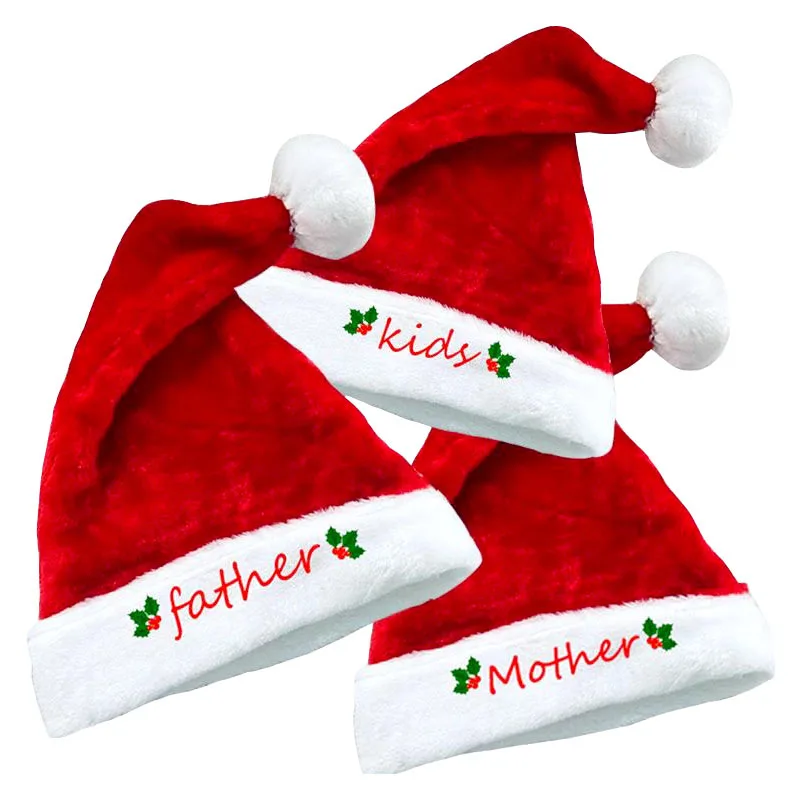 Adults Kids Christmas Hats Plush Thickened Family Member Santa Hat Merry Christmas New Year Party Festival Decoration Gifts