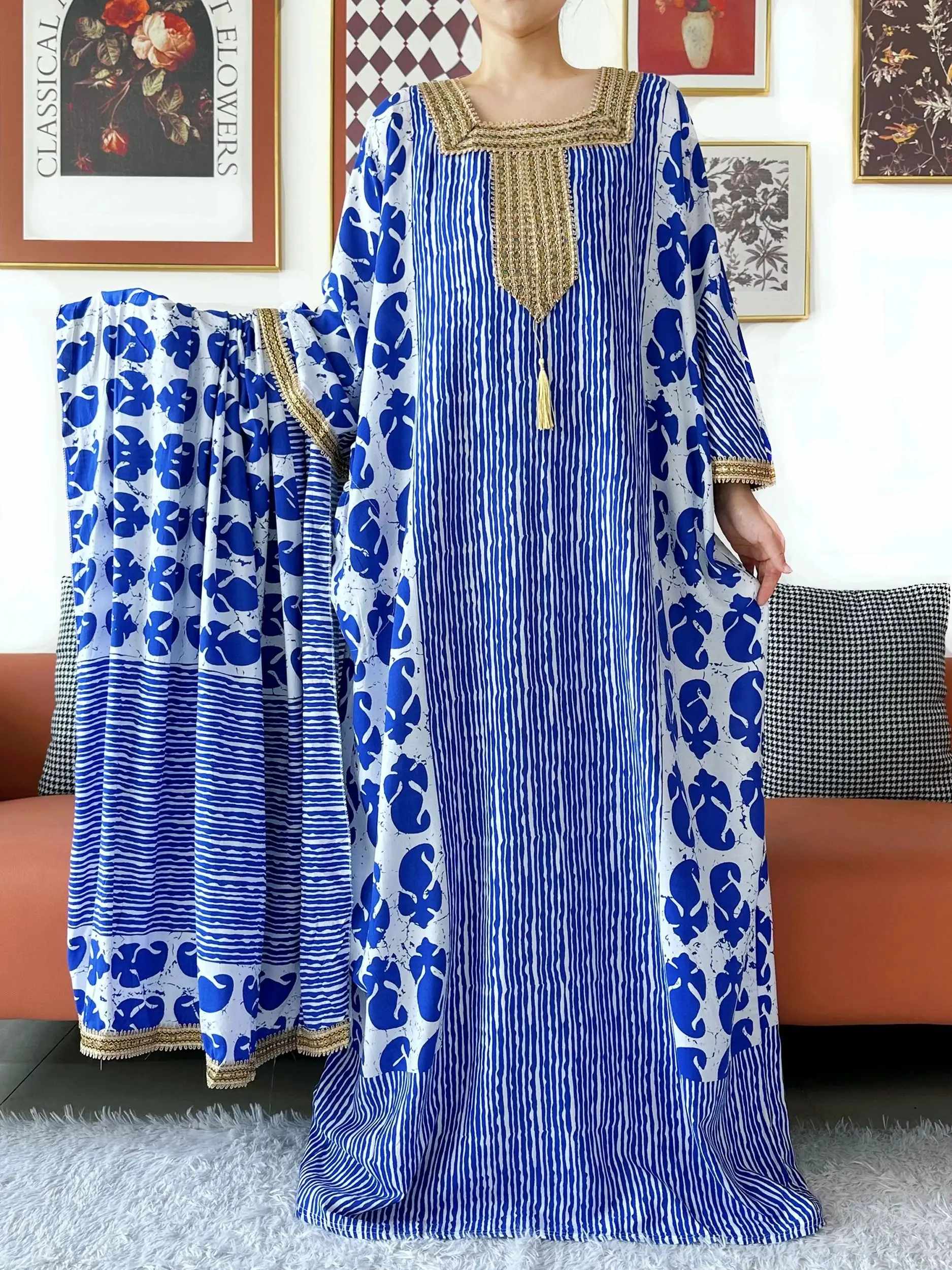 2025 Elegant Abaya Dress Bat Sleeves Off-Shoulder Kaftan Cotton Women Loose Abaya Boho Maxi Dress Casual Dress African Vestidos 1