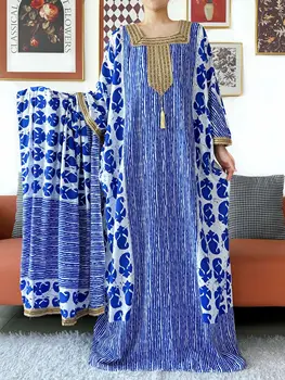 2025 Elegant Abaya Dress Bat Sleeves Off-Shoulder Kaftan Cotton Women Loose Abaya Boho Maxi Dress Casual Dress African Vestidos 1