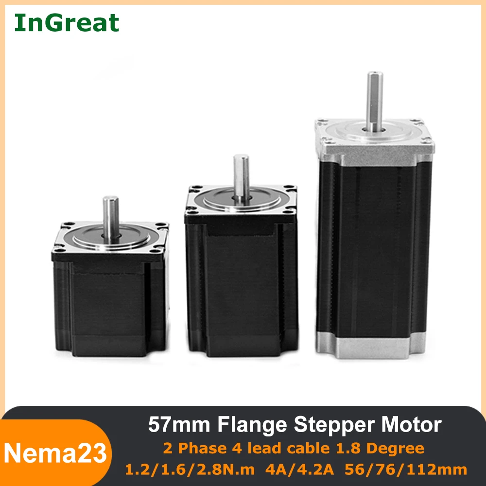 

Nema23 57 CNC Stepper Motor 56mm/76mm/112mm 2 Phase 4A 4.2A 1.2Nm-2.8Nm 1.8Degree Router Engraving Milling Machine free shipping