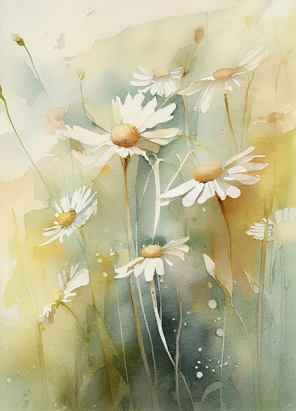 Wildflower Meadow Watercolor Canvas Art - Daisy, Thistle, Forget-Me-Not & Daffodil Wall Decor