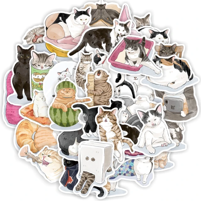 50 pcs Kawaii Cartoon Cat CuteTheme Stickers ,Vinyl Waterproof Stickers for  Water Bottle, Laptop, Scarpbook, Skateboards, Sticker Packs