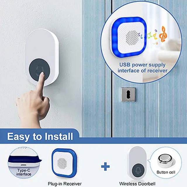 Smart Home Wireless Doorbell Safety Protection 38 Songs 5 Volume Smart Door Bell LED Light Flashing Security Doorbell Easy Use 3
