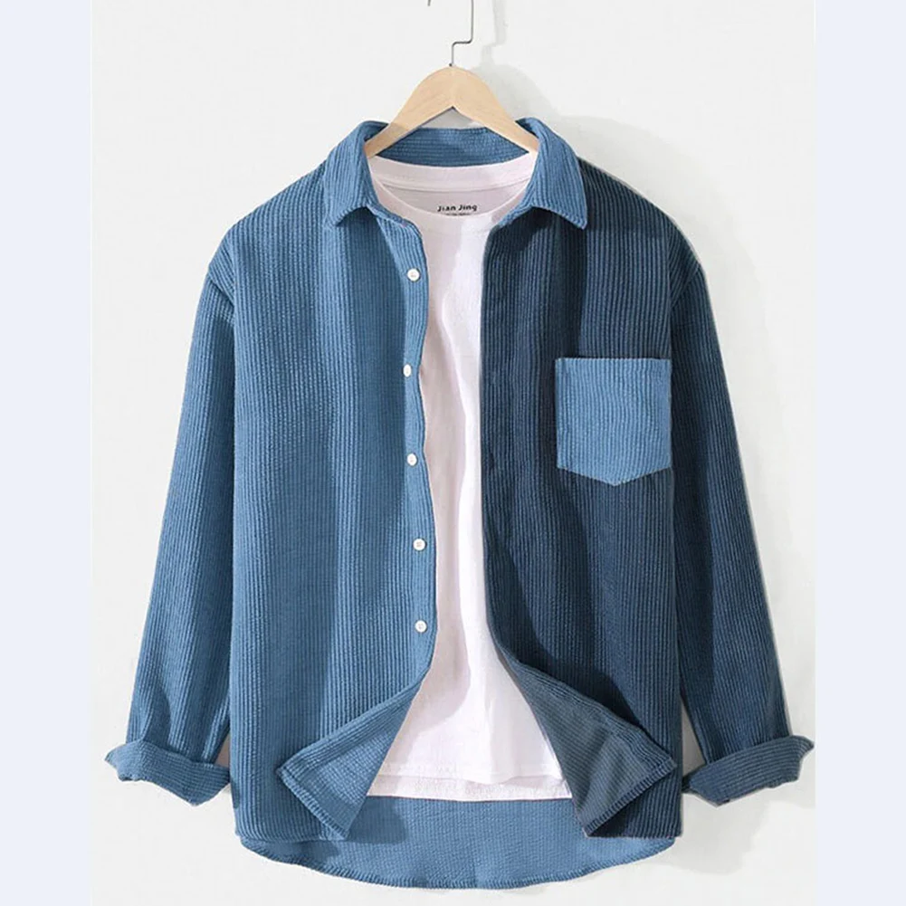 

Fashion Men's Corduroy Long Sleeve Shirts Blouses Casual Pocket Patchwork Lapel Collar Shirts Coat Man Tops