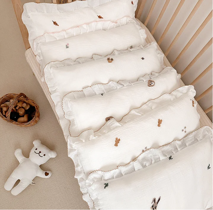 Kids Baby Cushion Pillow Cotton Baby Pillow Case for Newborn Children Cartoon Bear Bedding Cover Decorative