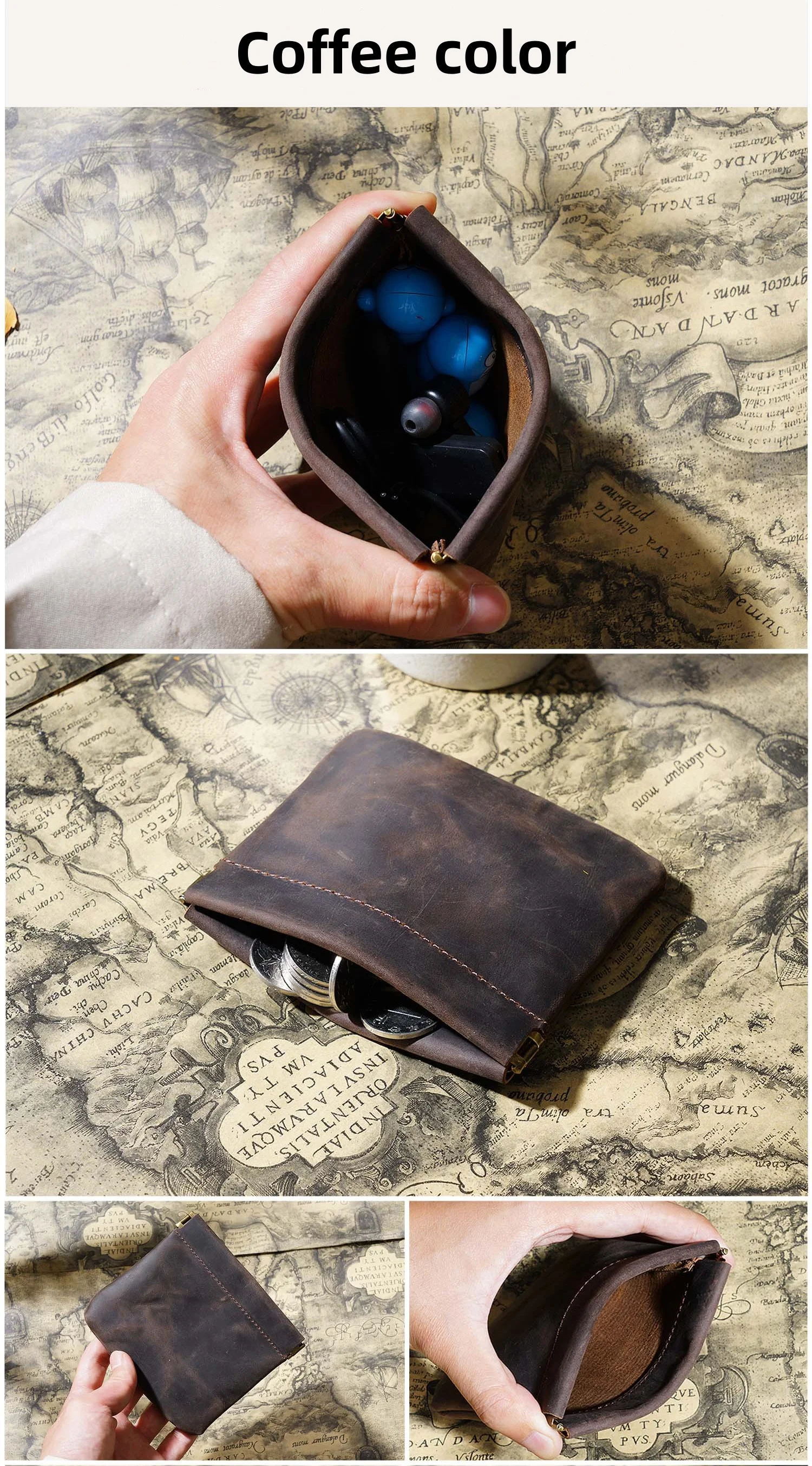 Die Oberschicht-Aufbewahrungstasche aus Wildpferdeleder ist praktisch zum Tragen kleiner Lederbrieftaschen und zum Wechseln der Aufbewahrung. – Detail 12