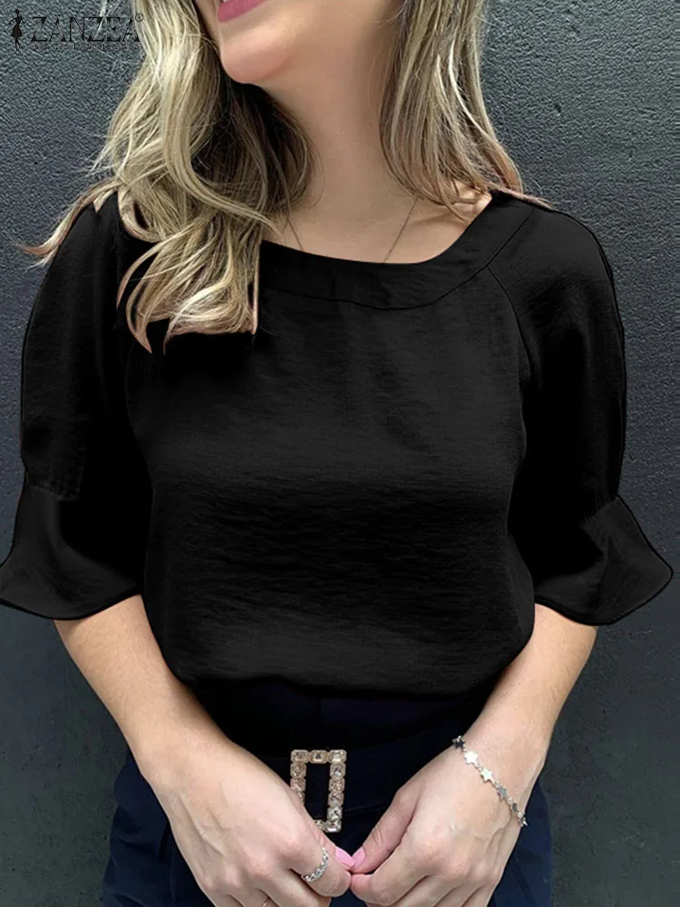 Elegant Women Half Sleeve Blouse Summer Ruffles Shirt ZANZEA Fashion Casual Solid Work OL Blusas Female Party Tunic Tops Chemise