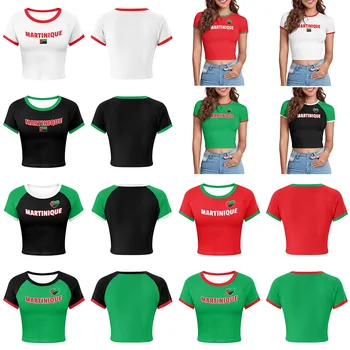 POD Martinique Flag Color Lettering Style Hot Girls Grunge Caribbean Tees Shirt Top Cropped T-shirt Tops Summery TShirts Ladies 1