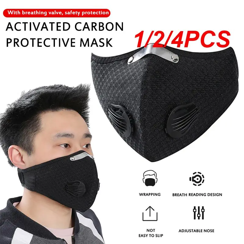 

1/2/4PCS Cotton Face Mask With Breathing Valve Filter Reusable Washable Masks Fashion Mouth Face Mask Anti Dust Activated Carbon