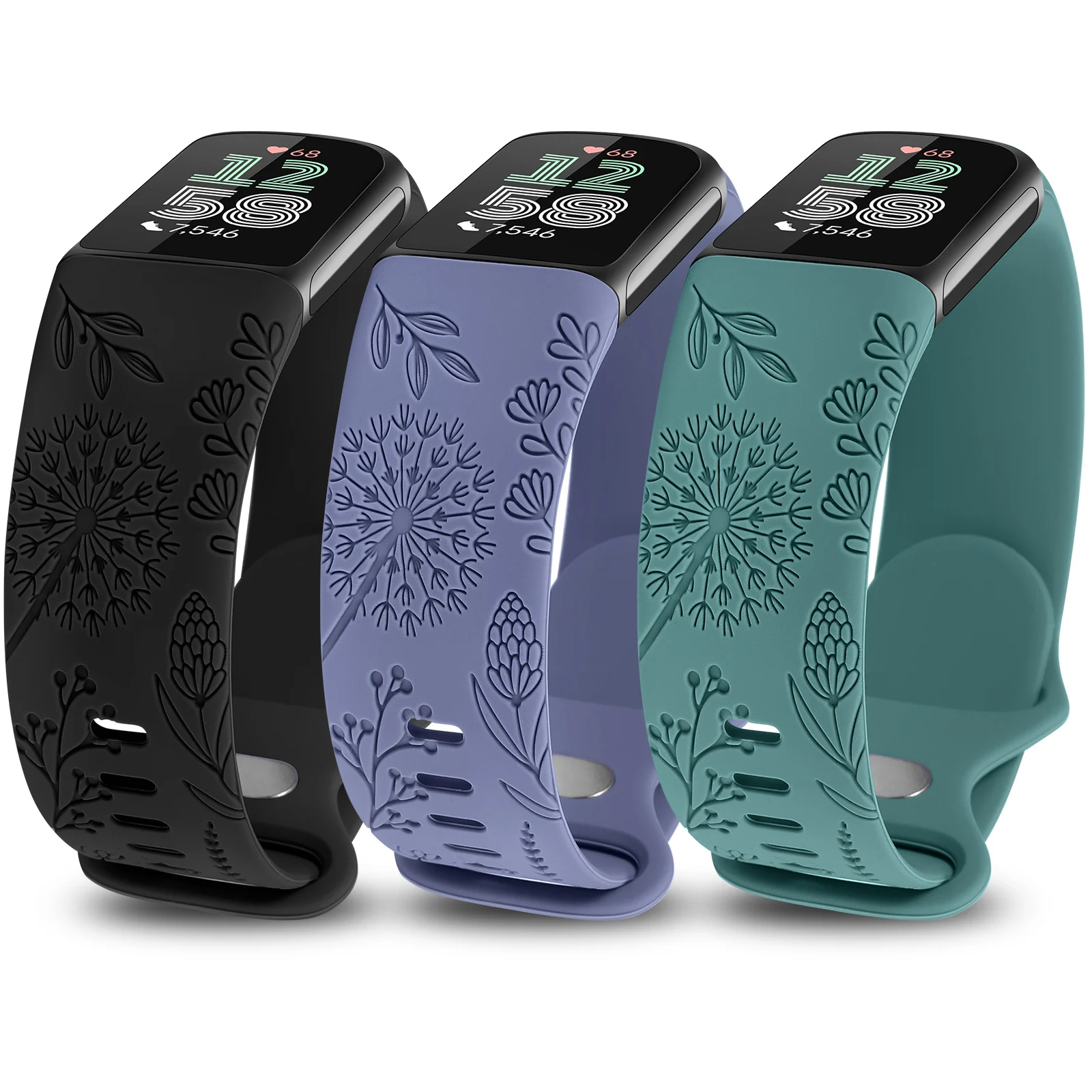 3pcs Floral Engraved Band for Fitbit Charge 6 Wristband Replacement Sport Silicone Watch Strap For Fitbit Charge 5 Bracelet