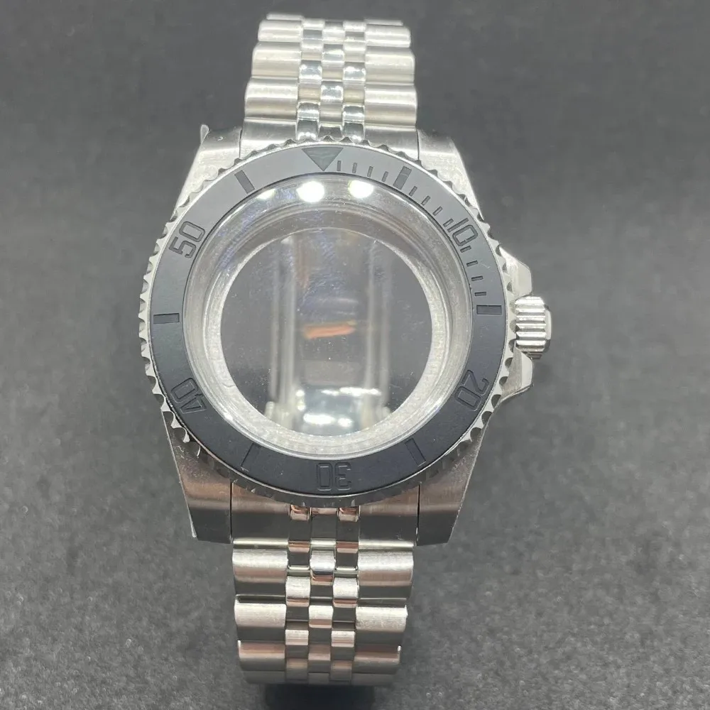 Elegant 40MM Stainless Steel Watch Case with Solid Bracelet and Glide Lock Clasp