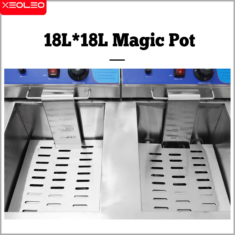XEOLEO Commercial Fryer Stainless Steel Deep Food 18L*2 Large-capacity Gas Frying Mechine Chicken Wings Fast-Heating Snack 3
