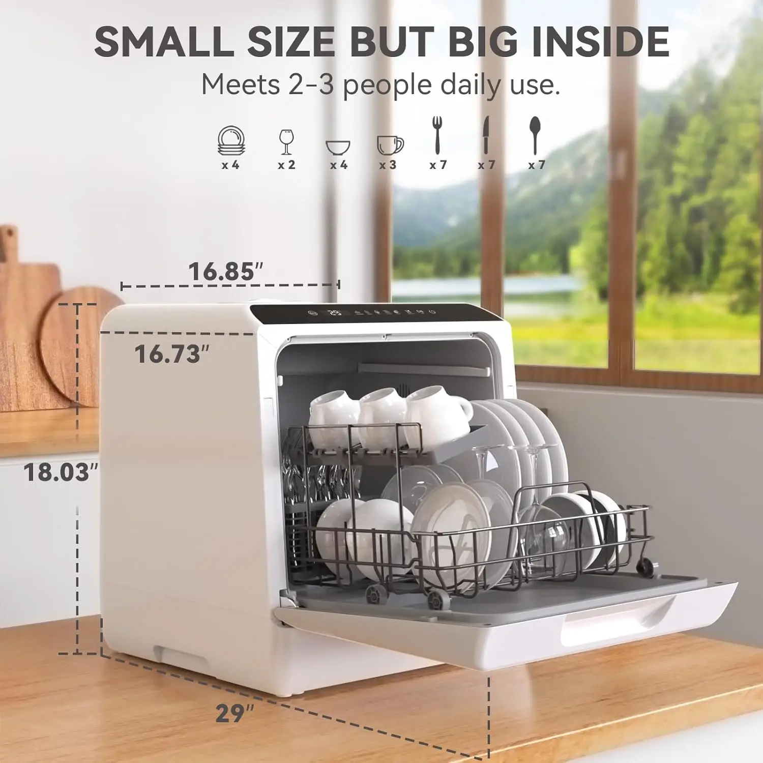 Dishwasher Countertop, 5 Washing Programs Small Dishwasher with 5-Liter Built-in Water Tank, Baby Care, Air-Dry Functio 3