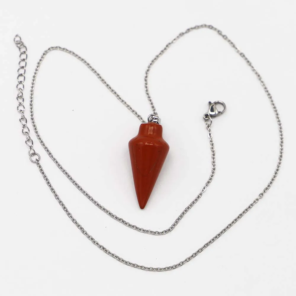 Natural Stone Multicolor Tapered Cone Pendant Stainless Steel Chain Necklace Healing Minerals Charm DIY Jewelry Accessories 8Pcs