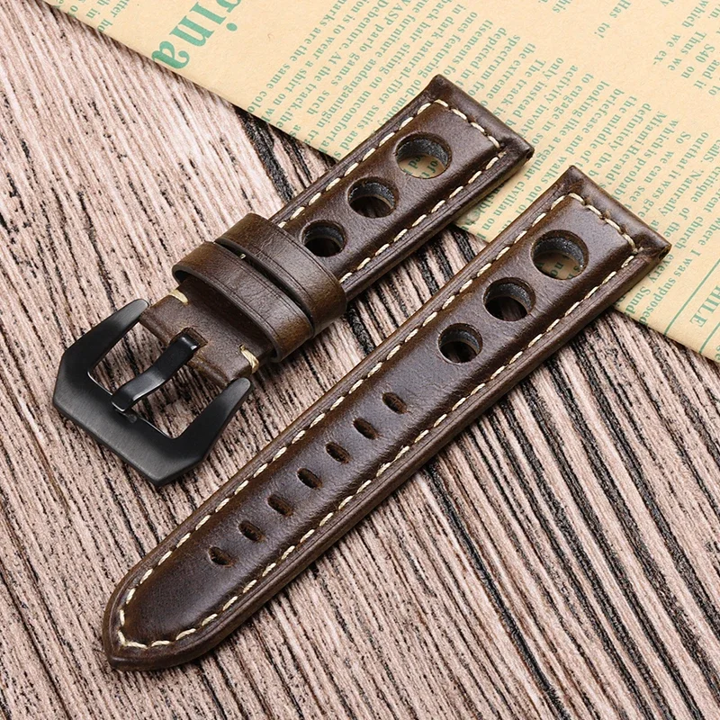 Breathable Vintage Leather Waterproof Sport Watch Strap Bracelet