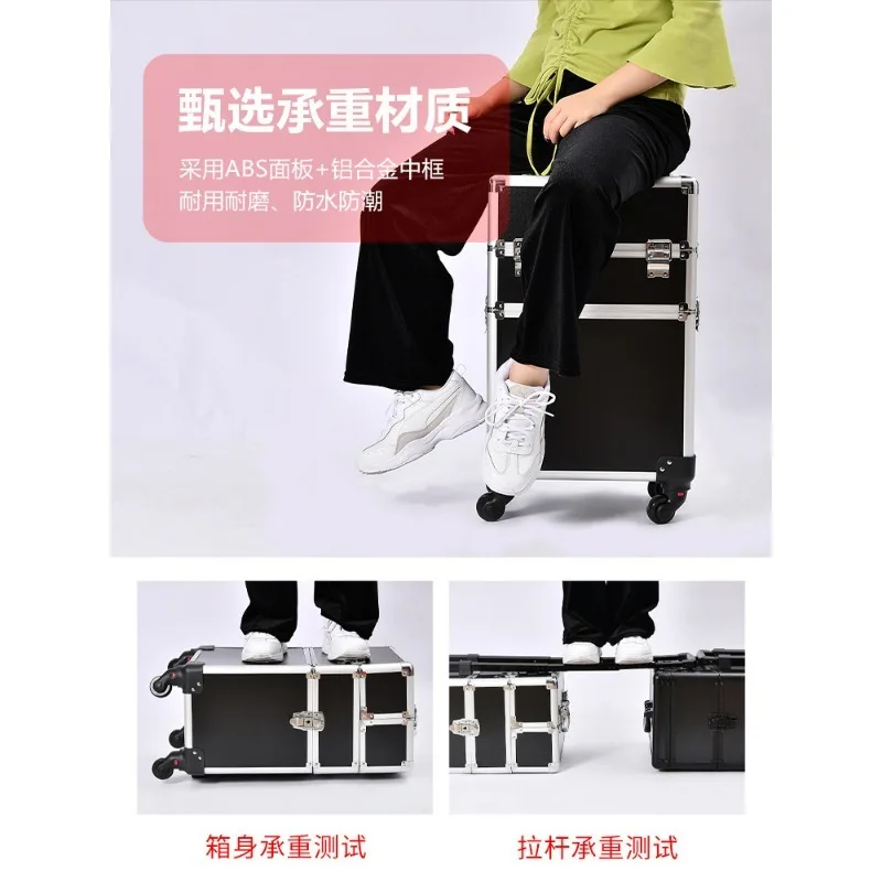 New Women Trolley Cosmetic Bags on Wheel,Nails Makeup Toolbox,Detachable Foldable Beauty Suitcase Travel Bag Vs Rolling Luggage