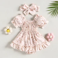 ma&Baby 0-24M Summer Baby Girl Romper Newborn Infant Baby Floral Print Ruffle Jumpsuit Playsuit Sunsuit Headband Outfits 3