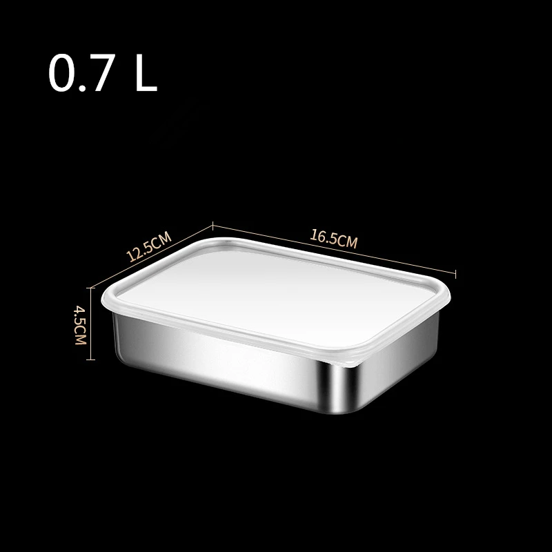 304 Stainless Steel Fresh-Keeping Food Storage Tray with Lid Refrigerator Fruits Sealing Box Meal Case Kitchen Bento Container