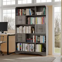 Bookshelf with Storage 3 Bins,70" Tall Bookcase,Arched 5-Tier Open Bookshelves and Bookcases,Farmhouse Wooden Billy Bookcase Dis 1