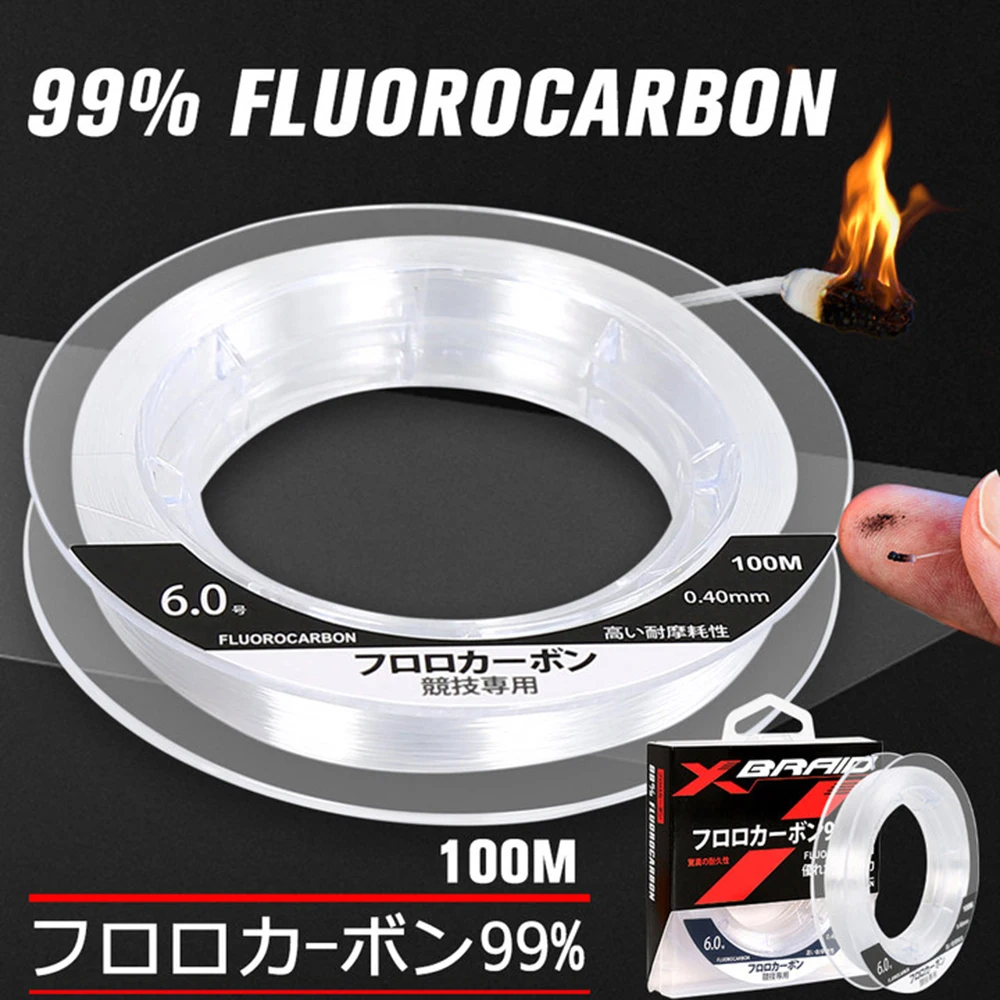 99% Fluorocarbon Fishing Line 100M Clear White Japanese Carbon Fiber Line 1-25kg Monofilament Sinking Sea fishing Carp