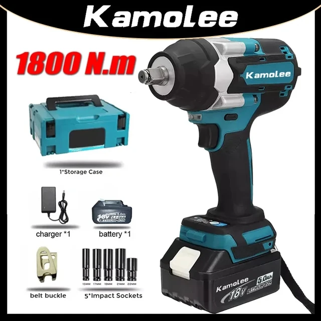 【1800N.m】Kamolee DTW700 Clé à chocs électrique 1800 N.m couple élevé 1/2 pouces entretien automobile 1