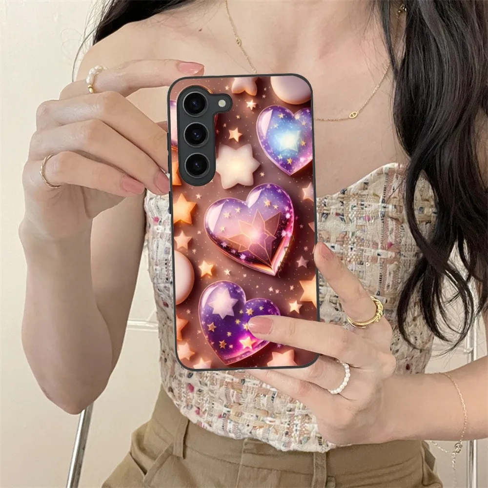 Fashion Heart Mobile Cell Phone Case For Samsung Galaxy S24 S23 S22 S21 S20 S10 S9 Plus Fe Ultra Lite Black Phone Cover Funda