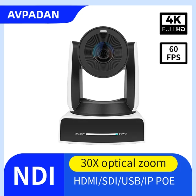 4K 30X Optical Zoom 60fps PTZ Camera with AI Smart Tracking HDMI SDI USB POE NDI Video conference online Church live cam