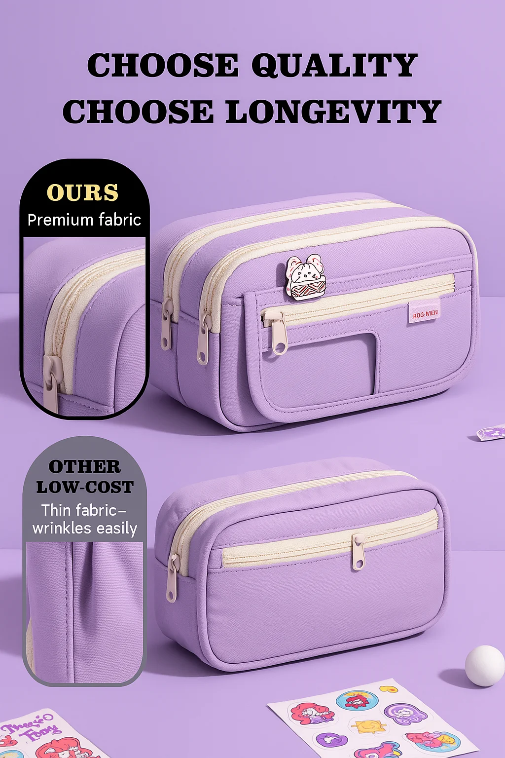 Spacious Purple Pencil Case with Triple-Compartment Design