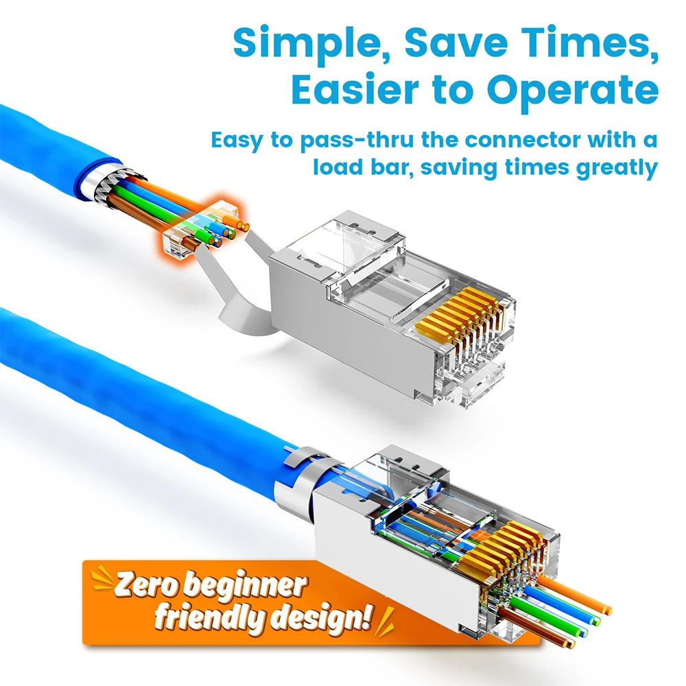 Conector de Ampcom Cat7 Rj45 Passe Através da Tomada Cat6a rj 45 Ethernet para o Gato Sólido ou Encalhado Cabo de Rede com Barra de Carga de 1.5 mm - Imagem 6
