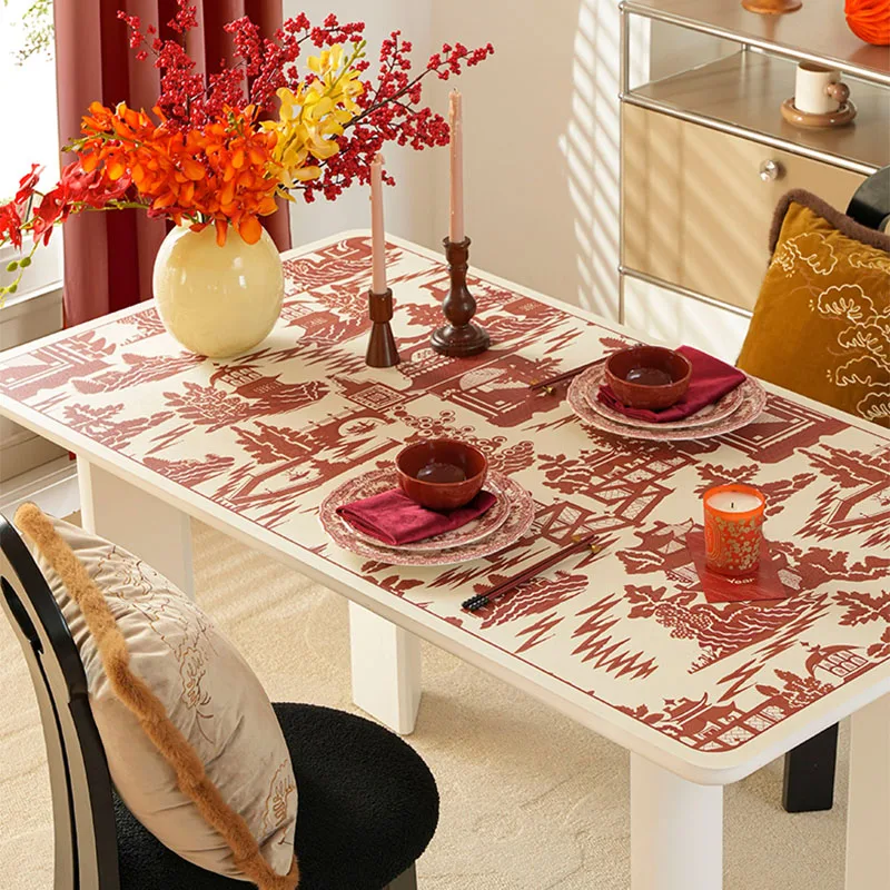

Dining Table Tablecloth Waterproof Oil-proof Kitchen Leather PVC Home Decoration Red Happy New Year Table Cloth Manteles 식탁보