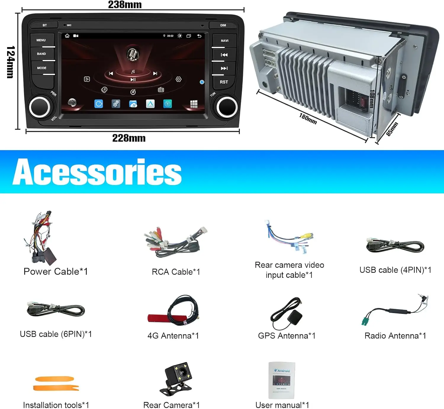 Android 13 Car Radio for Audi A3 S3 RS3 8P 2003-2013 7'' Car Radio with SD Funct