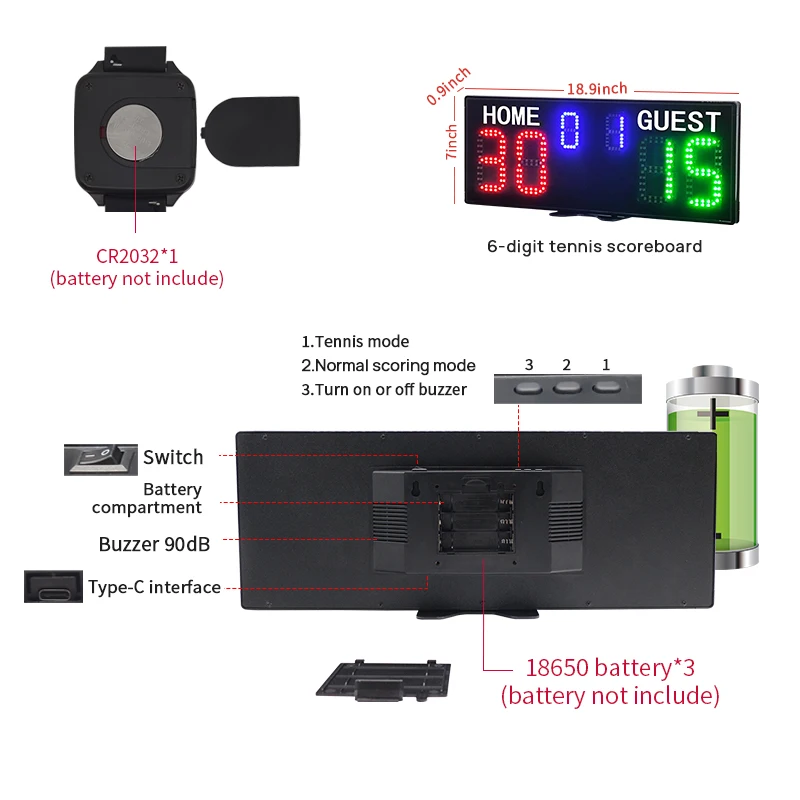 Ganxin Portable Bag Customized Rechargeable Battery Team Sport Padel Electronic Scoreboard Wrist Control Digital Led Scoreboard