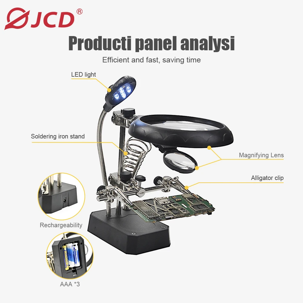 JCD Welding Magnifying Glass LED Light Auxiliary Clip Loupe Magnifier 3 In1 Hand