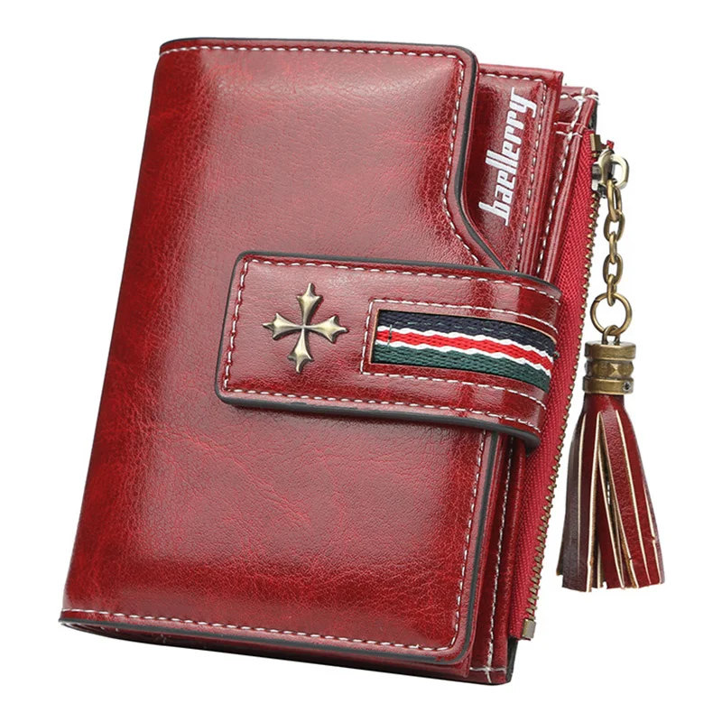 

Fashion Small Oil wax Leather Wallet Women Stylish Zipper & Hasp Card Woman High Quality Short Credit Holder Purse