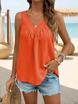 Gilet in tessuto chic con scollo a V tinta unita per donna - Abbigliamento casual elegante, stile europeo 1