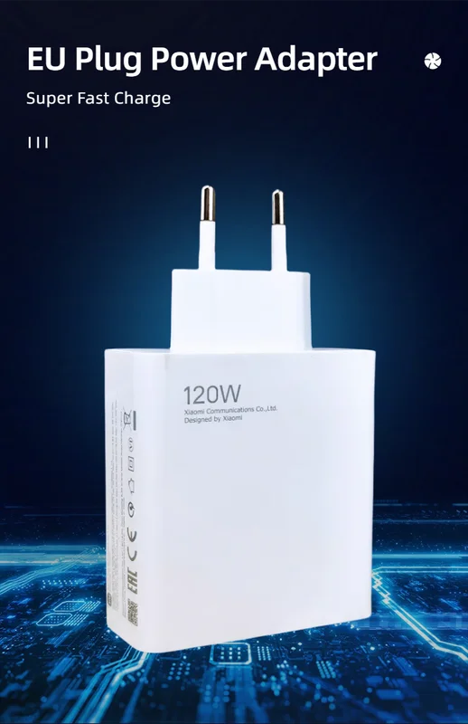 Xiaomi Charger 120W Turbo Super Fast Charge EU Adapter Type C Cable For Mi...