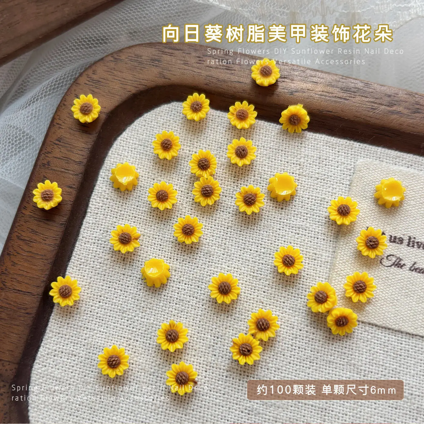 100개입 3D 리얼리스틱 생화같은 해바라기 네일 플라워, 오래 지속되는 노란색 해바라기 레진 플라워, 봄 & 여름 네일 장