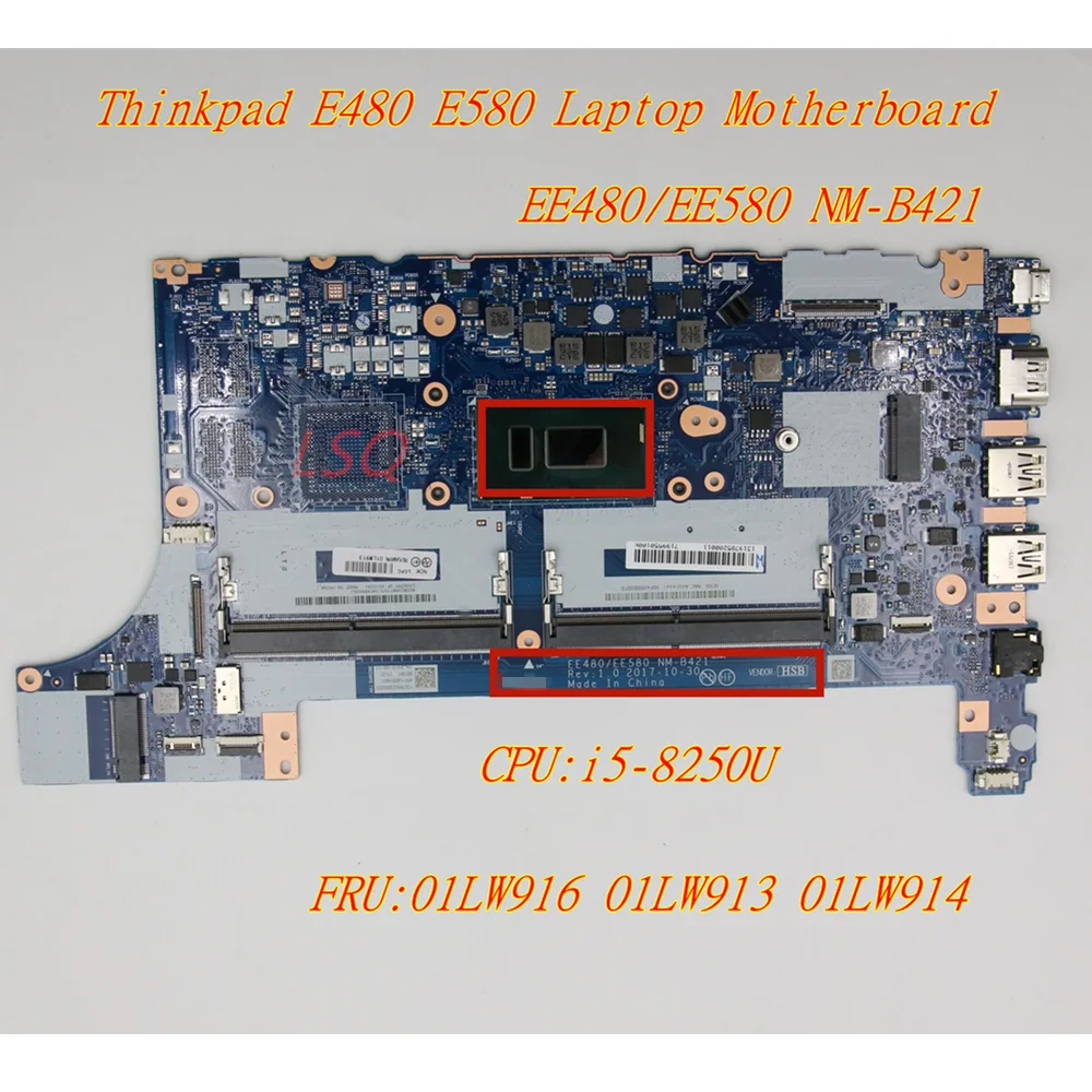 

New For Lenovo Thinkpad E480 E580 Laptop Integrated Graphics Motherboard CPU:i5-8250U Intel UHD FRU:01LW916 01LW913 01LW914