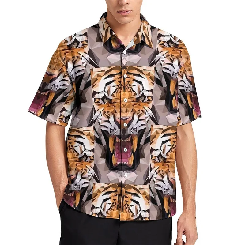 thumbnail image 1 of Camisa informal con estampado de rayas de piel de tigre para hombre, camisa hawaiana de vacaciones de manga corta, camiseta de gran tamaño para hombre, blusas, ropa, 1 of 5