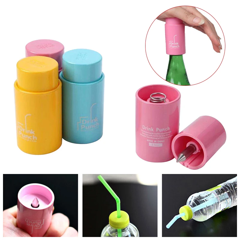 

1pc Mini Water Drill Bottle Opener Tools Drink Punch Bottle Cover Hole Punch Opener For Straw For Party Random Color hot sale