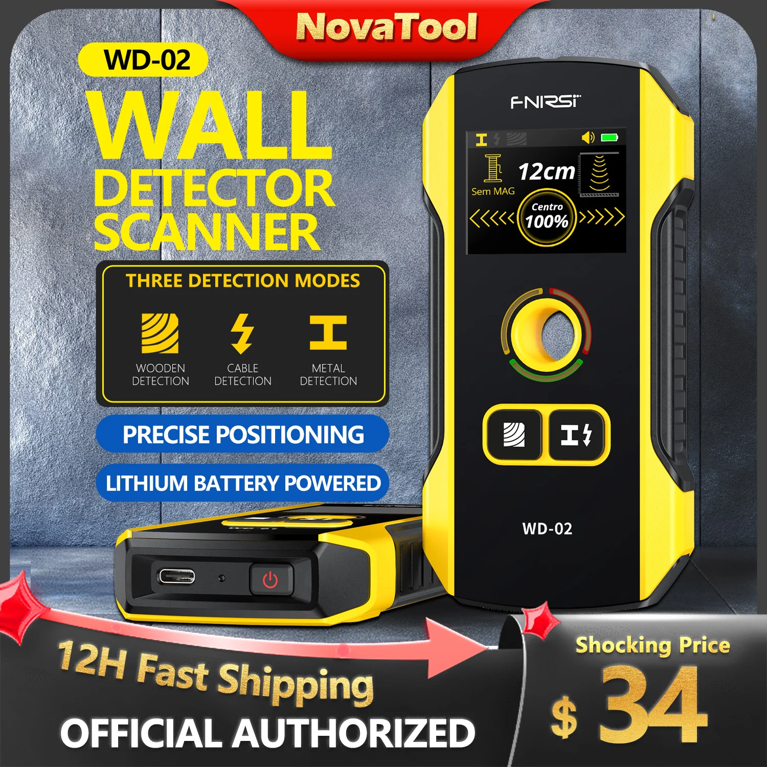 FNIRSI WD-02 Wall Detector Stud Finder New Design Positioning Hole TFT Display AC Live Cable Wires Metal Wood Stud Wall Scanner