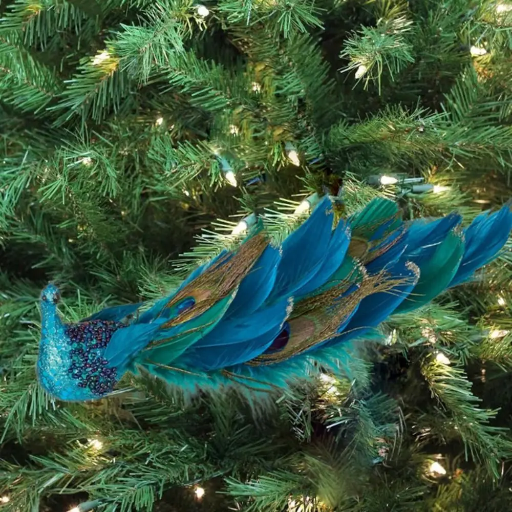 

Natural Feather Three-dimensional Peacock Pendant Simulated Realistic Christmas Turquoise Peacock Long Tail Artificial